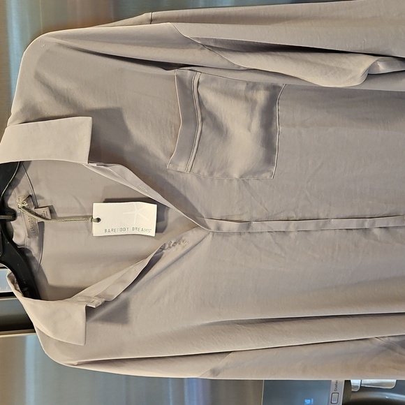 💕BAREFOOT DREAMS Washed Satin Piped Nightshirt Love Embroidery Dove Gray XL NWT - Picture 10 of 16